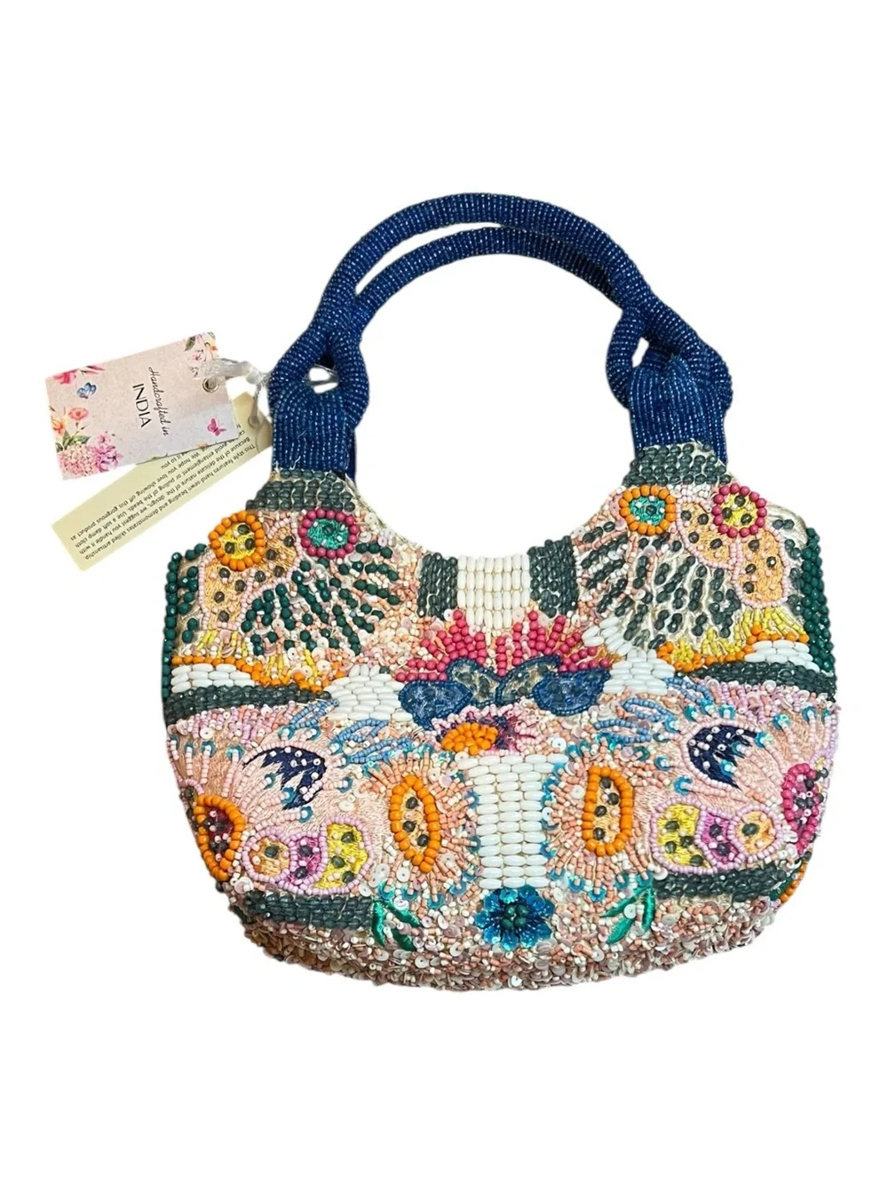 Handcrafted in India Colorful Beaded Floral Mini Hobo Bag